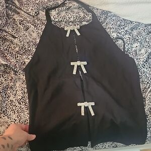 Forever 21 Black Halter Top with Silver Bow Details